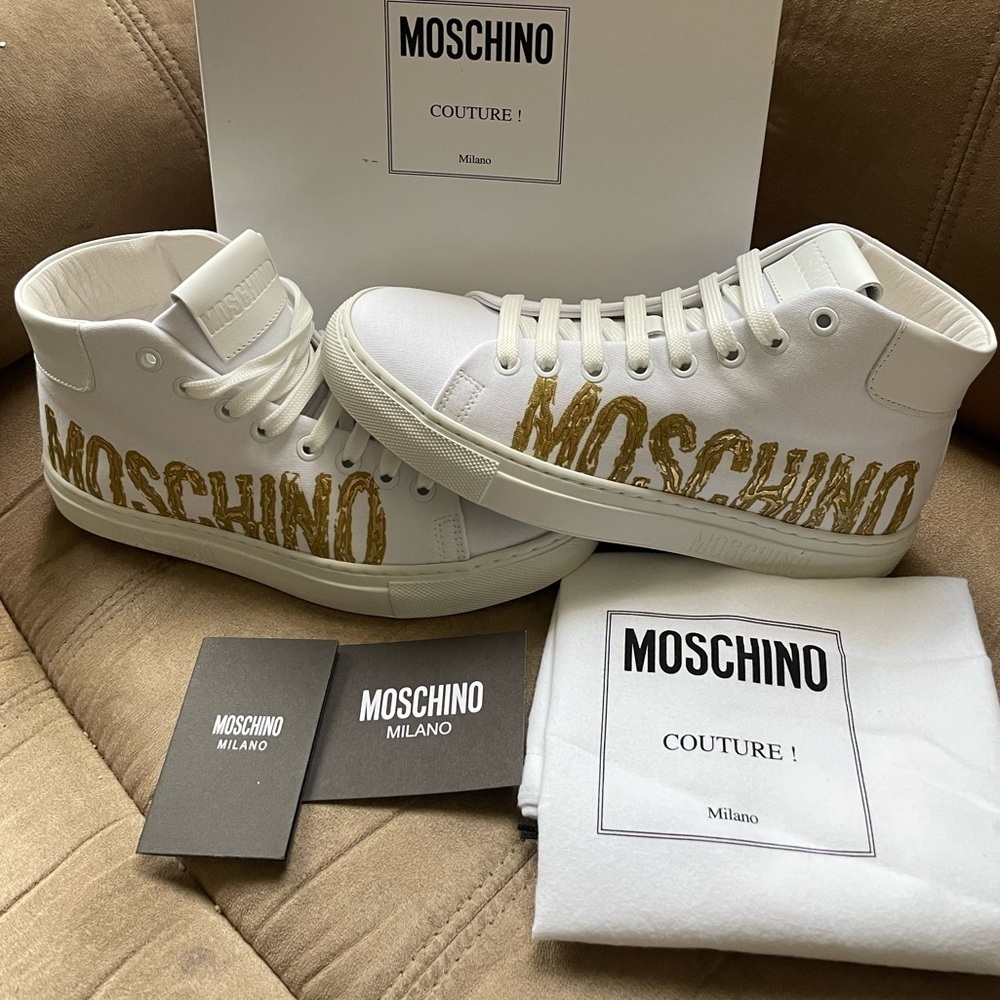 Moschino High top sneakers canvas White/ Gold Versatile aesthetic